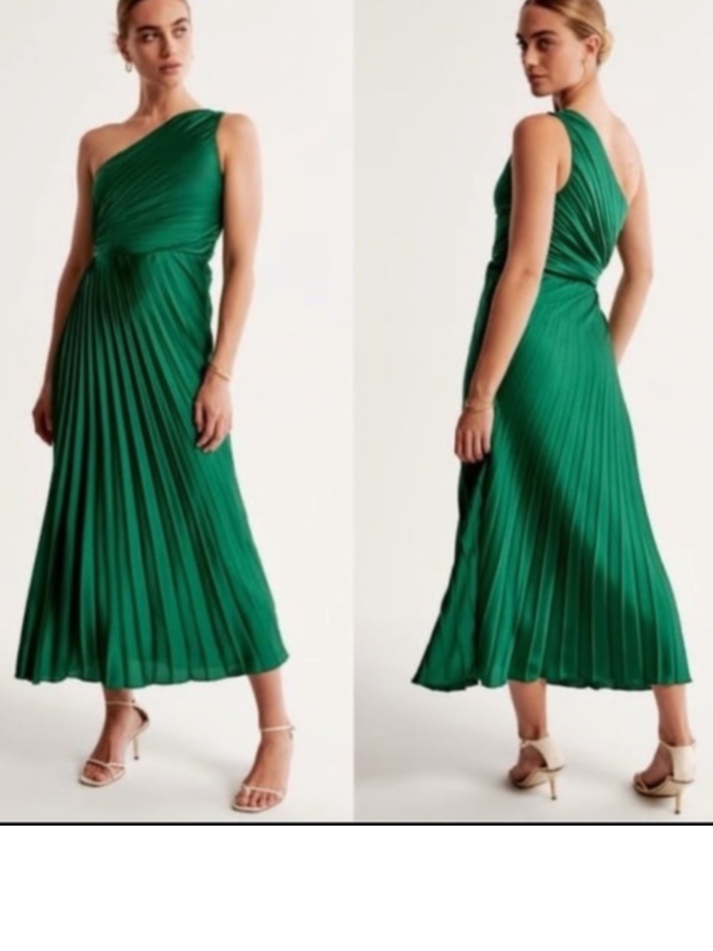 Abercrombie & Fitch Giselle Pleated One-Shoulder Midi Satin Green Dress Medium - Picture 3 of 16